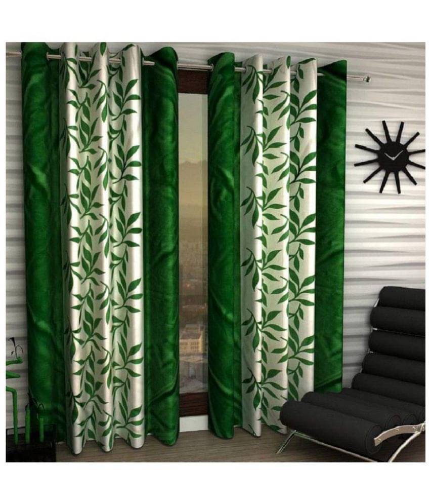 Tanishka Fabs Floral Semi-Transparent Eyelet Curtain 7 ft ( Pack of 2 ) - Green Tanishka Fabs Floral Semi-Transparent Eyelet Curtain 7 ft ( Pack of 2 ) - Green