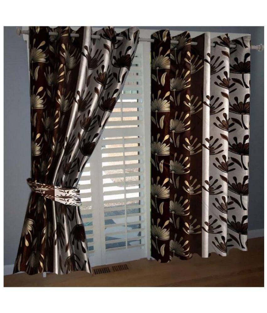 Tanishka Fabs Floral Semi-Transparent Eyelet Curtain 7 ft ( Pack of 4 ) - Brown Tanishka Fabs Floral Semi-Transparent Eyelet Curtain 7 ft ( Pack of 4 ) - Brown
