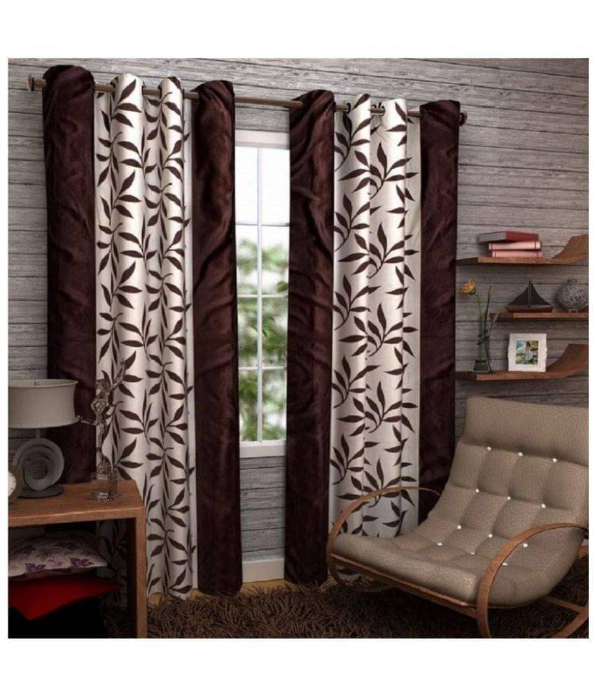 Tanishka Fabs Floral Semi-Transparent Eyelet Curtain 5 ft ( Pack of 2 ) - Brown Tanishka Fabs Floral Semi-Transparent Eyelet Curtain 5 ft ( Pack of 2 ) - Brown