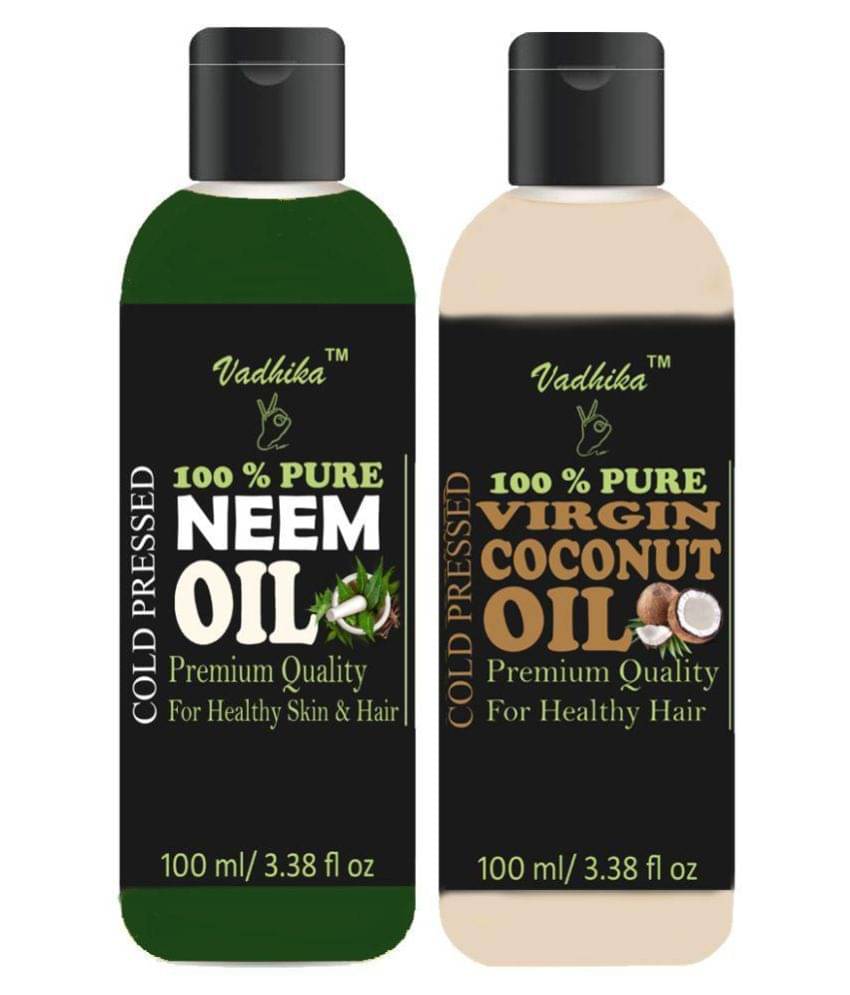 Vadhika 100 % Pure & Natural Neem oil & Virgin Coconut Oil 200 ml Pack of 2 Vadhika 100 % Pure & Natural Neem oil & Virgin Coconut Oil 200 ml Pack of 2