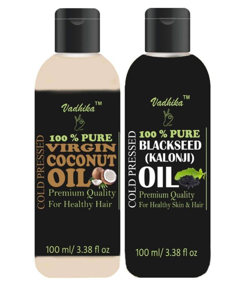 Vadhika 100 % Pure & Natural Virgin Coconut Oil Blackseed Oil 200 ml Pack of 2     			Vadhika 100 % Pure & Natural Virgin Coconut Oil Blackseed Oil 200 ml Pack of 2