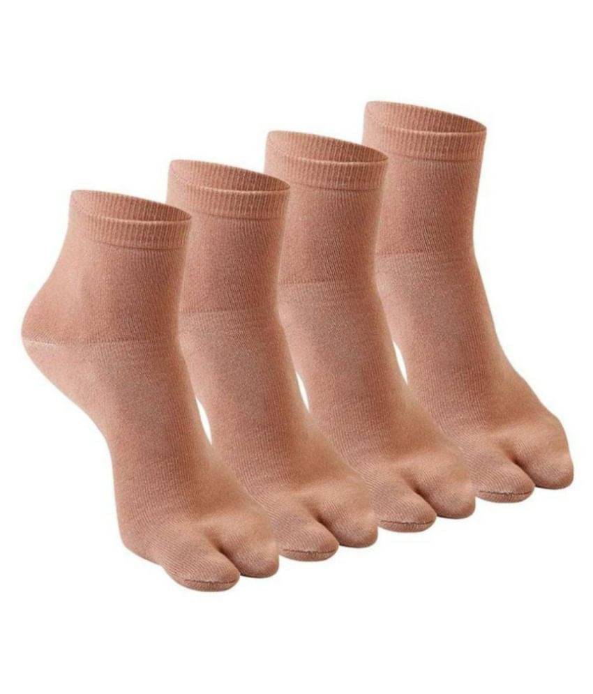     			Tahiro Beige Cotton Thumb Ankle Length Socks - Pack Of 4