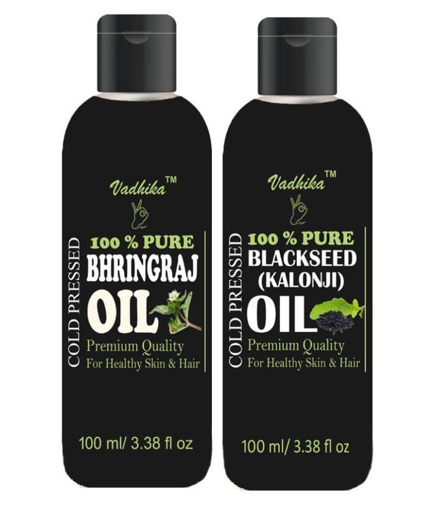 Vadhika 100 % Pure & Natural Bhringraj oil & Blackseed OIl 200 ml Pack of 2 Vadhika 100 % Pure & Natural Bhringraj oil & Blackseed OIl 200 ml Pack of 2