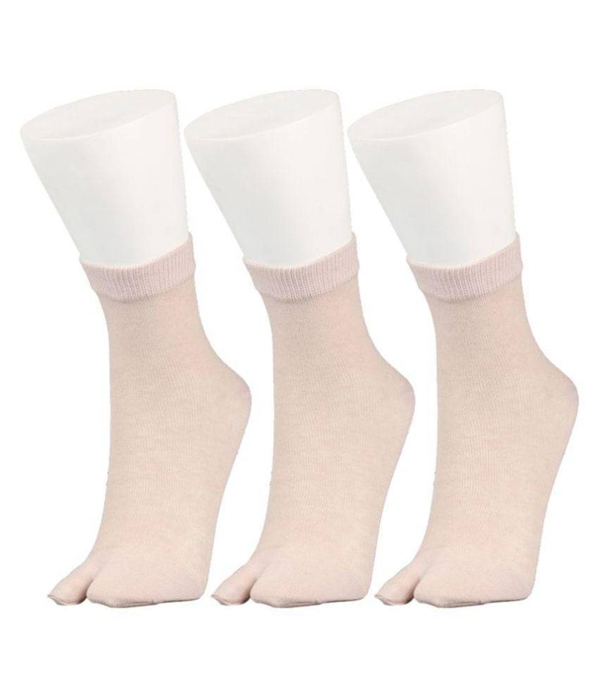     			Tahiro Beige Cotton Thumb Ankle Length Socks - Pack Of 3