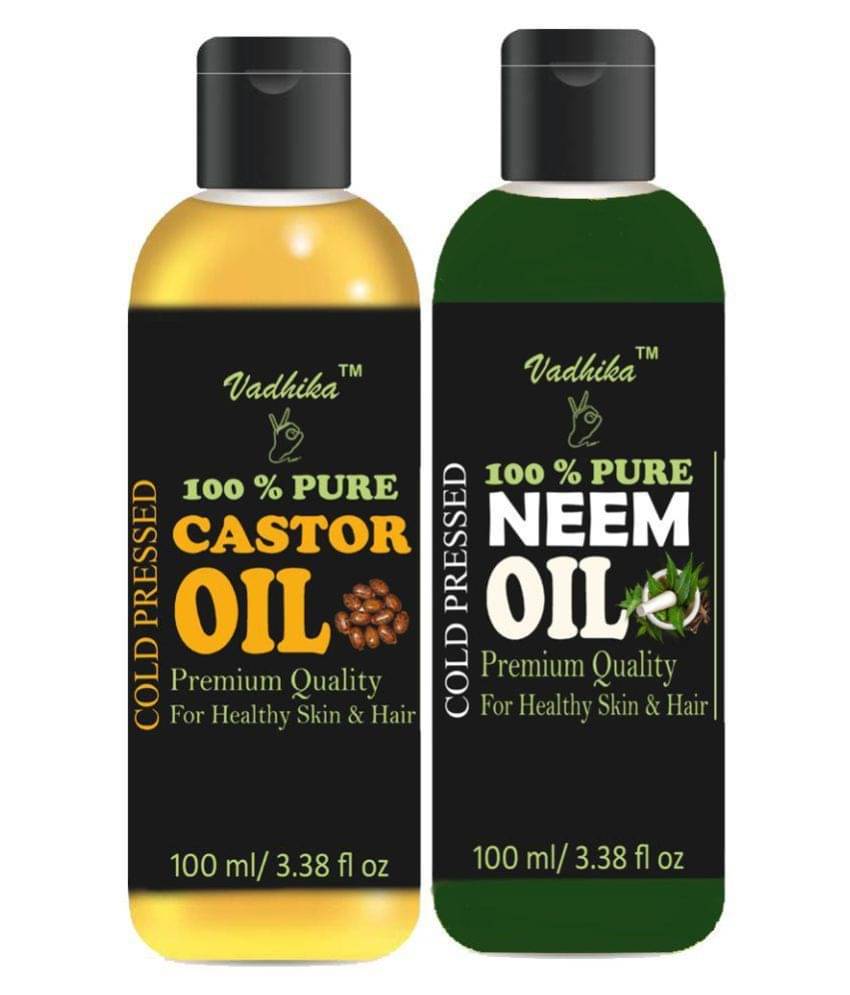 Vadhika 100 % Pure & Natural Castor oil & Neem oil 200 ml Pack of 2 Vadhika 100 % Pure & Natural Castor oil & Neem oil 200 ml Pack of 2
