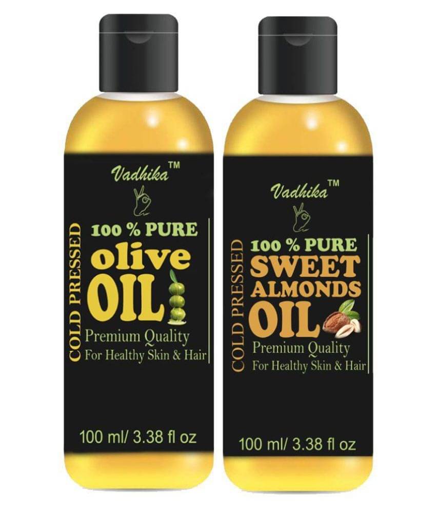 Vadhika 100 % Pure & Natural Olive Oil & Sweet Almonds oil 200 ml Pack of 2 Vadhika 100 % Pure & Natural Olive Oil & Sweet Almonds oil 200 ml Pack of 2
