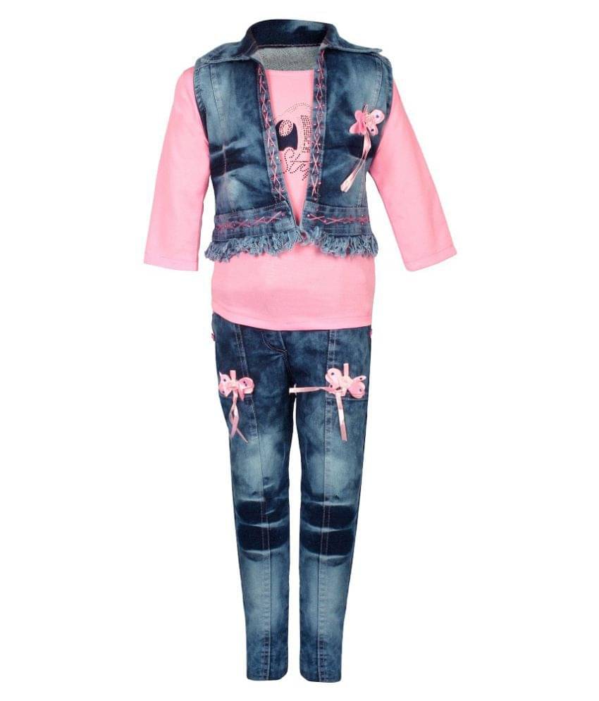     			Arshia Fashions Pack of 3 Girls Denim T-shirt With Jeans ( Pink )