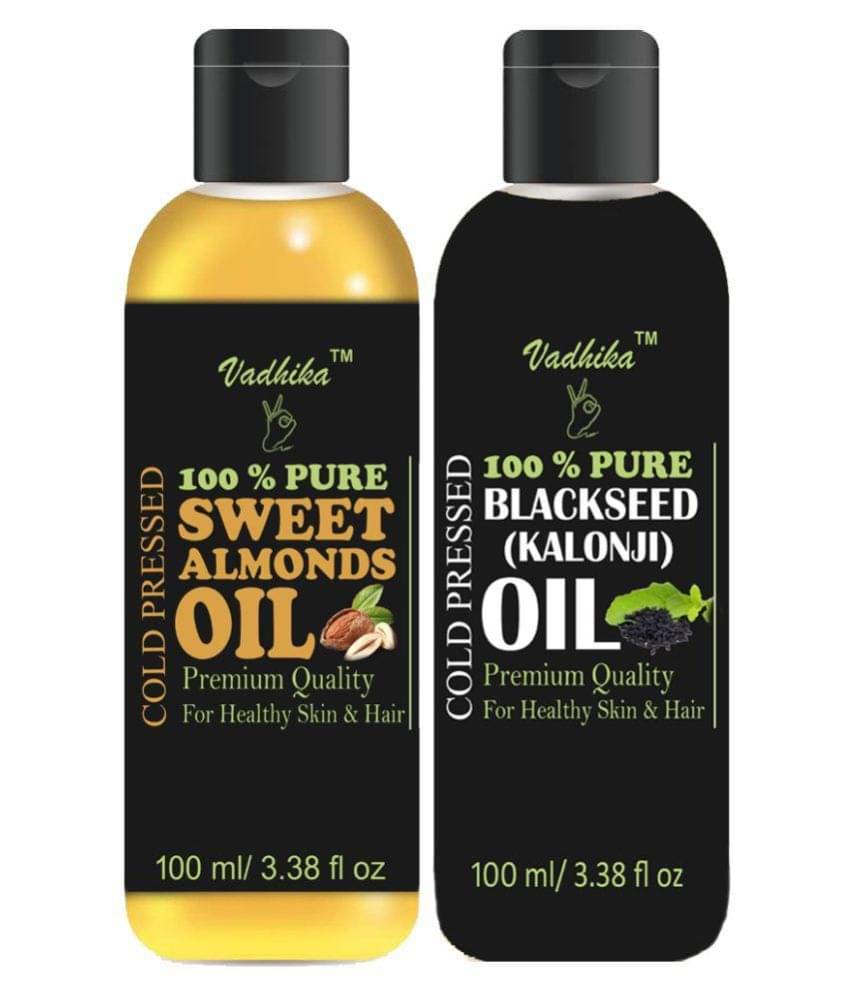 Vadhika 100 % Pure & Natural Sweet Almonds Oil & Blackseed oil 200 ml Pack of 2 Vadhika 100 % Pure & Natural Sweet Almonds Oil & Blackseed oil 200 ml Pack of 2