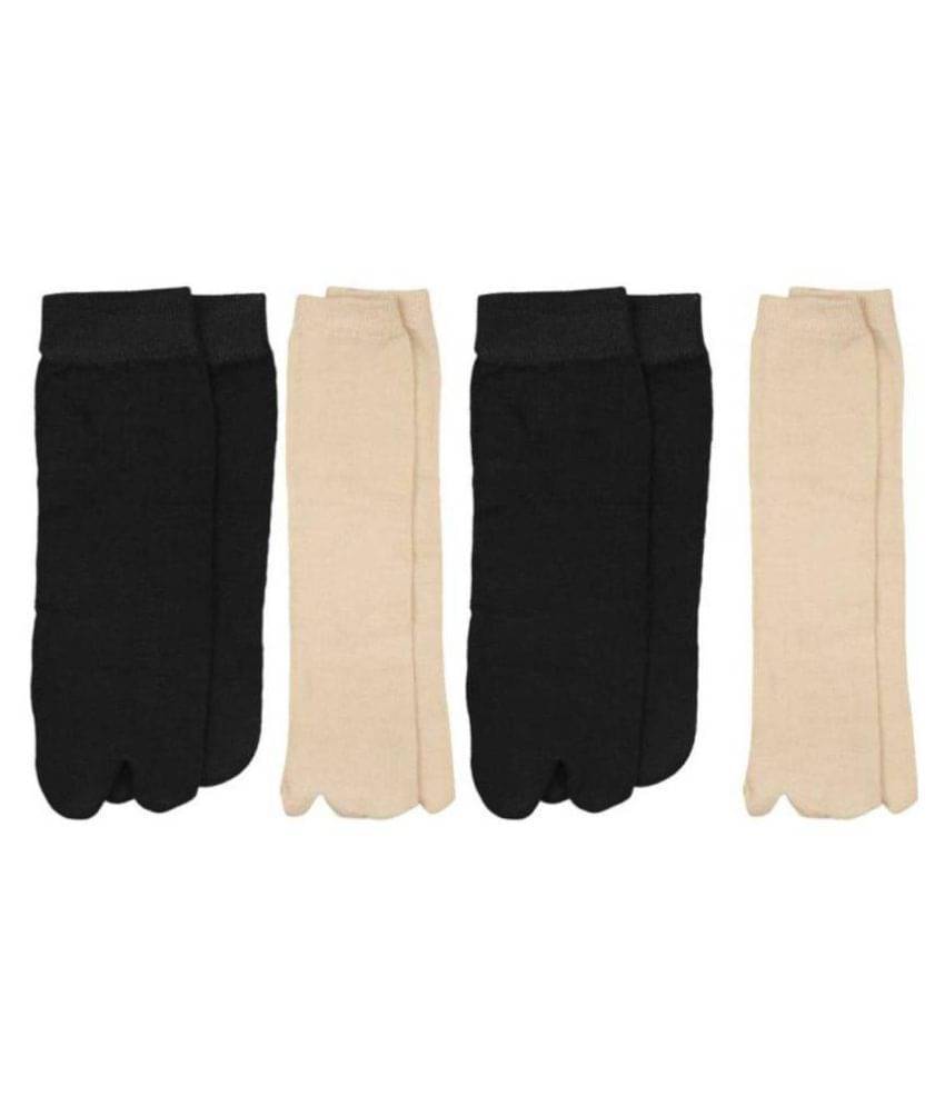     			Tahiro Black & Beige Cotton Thumb Ankle Length  Socks - Pack Of 4