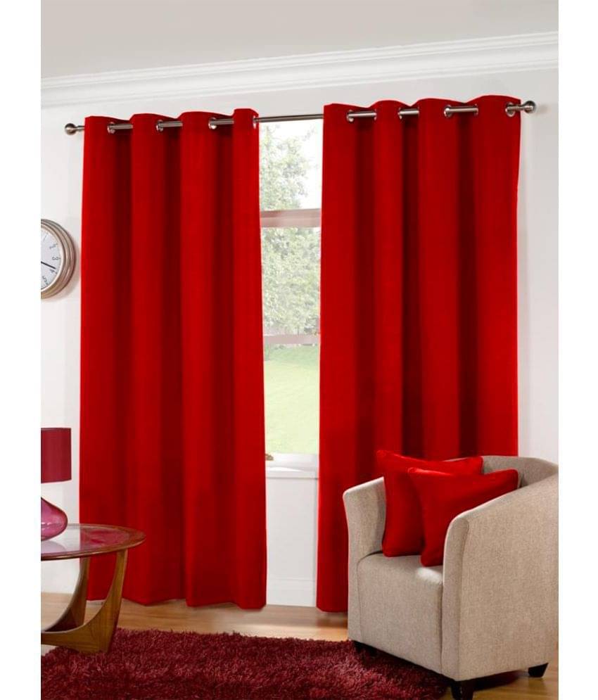 Airwill Set of 2 Long Door Semi-Transparent Eyelet Cotton Curtains Red Airwill Set of 2 Long Door Semi-Transparent Eyelet Cotton Curtains Red
