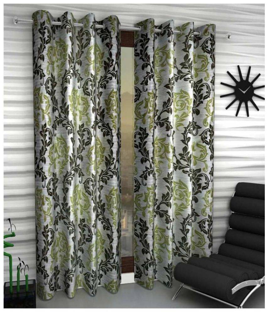 Tanishka Fabs Semi-Transparent Curtain 5 ft ( Pack of 2 ) - Green Tanishka Fabs Semi-Transparent Curtain 5 ft ( Pack of 2 ) - Green