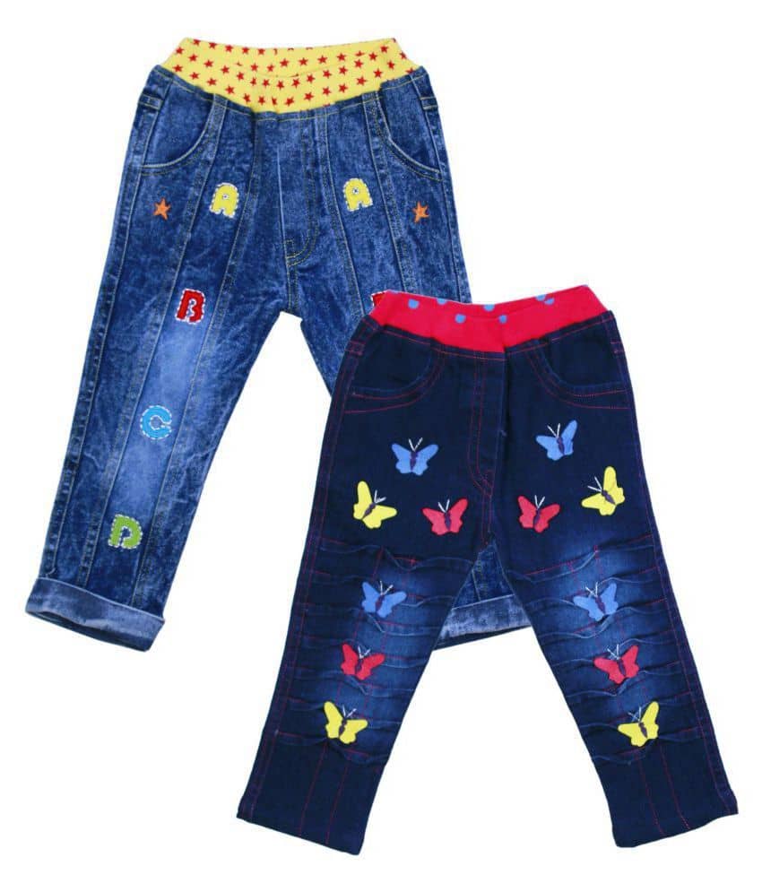 Me N My CLOSET Pack of 2 Baby Girls Lycra Pyjama ( Denim Blue ) - Track Pants | Buy online on ZillyBuy