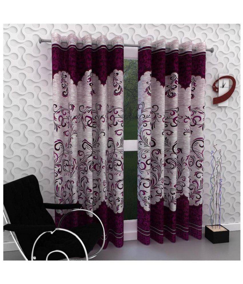 Panipat Textile Hub Floral Semi-Transparent Eyelet Door Curtain 7 ft Pack of 4 -Purple Panipat Textile Hub Floral Semi-Transparent Eyelet Door Curtain 7 ft Pack of 4 -Purple