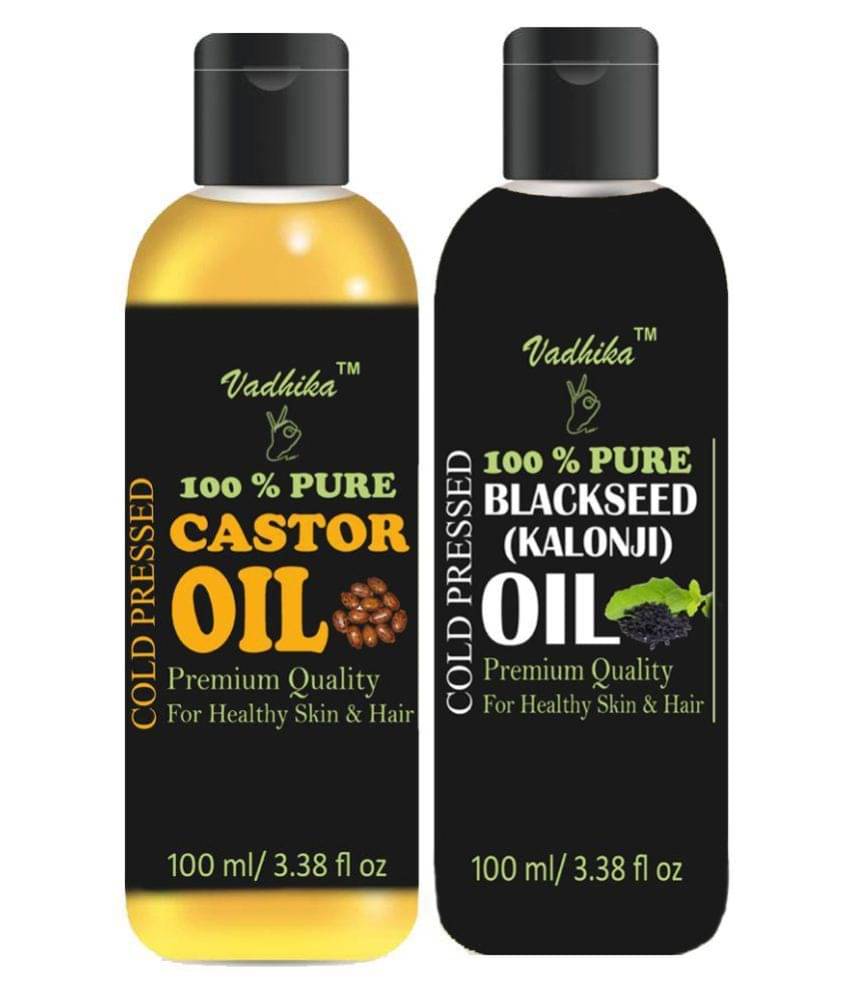 Vadhika 100 % Pure & Natural Castor Oil & Blackseed oil 200 ml Pack of 2 Vadhika 100 % Pure & Natural Castor Oil & Blackseed oil 200 ml Pack of 2