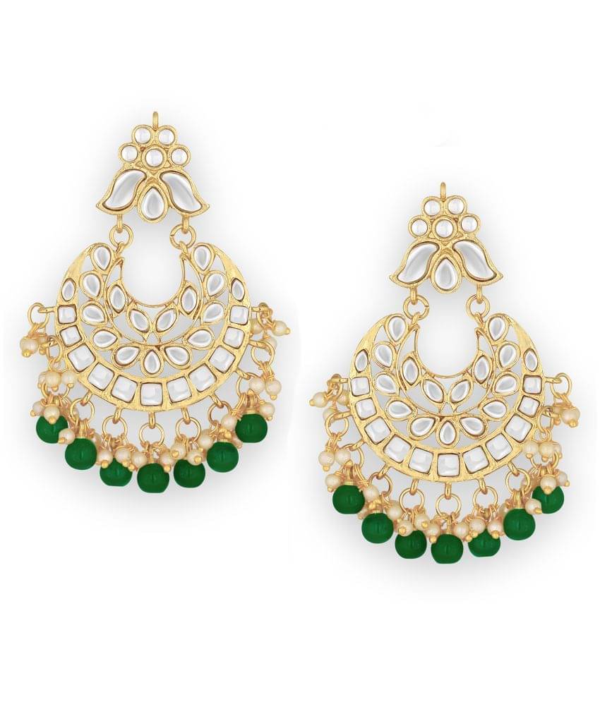 Spargz Beaded Gold Plated Kundan Festive Wear Chand Bali Earring For Women     			Spargz Beaded Gold Plated Kundan Festive Wear Chand Bali Earring For Women