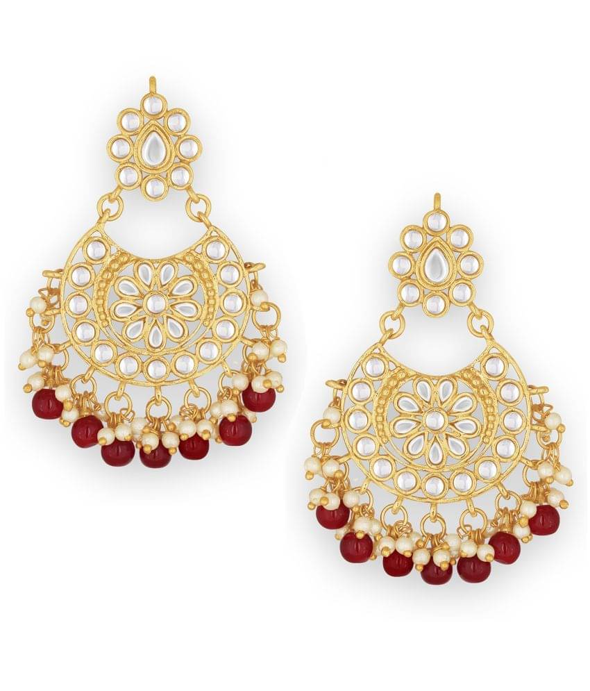 Spargz Beaded Gold Plated Kundan Festive Wear Chand Bali Earring For Women Spargz Beaded Gold Plated Kundan Festive Wear Chand Bali Earring For Women