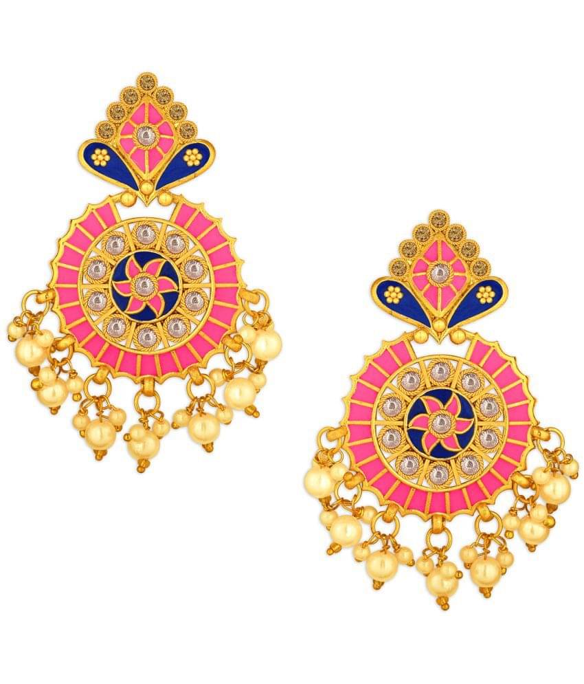 Spargz Designer Dangler Alloy Festive Wear Gold Plated Synthetic Stone Earring For Women Spargz Designer Dangler Alloy Festive Wear Gold Plated Synthetic Stone Earring For Women