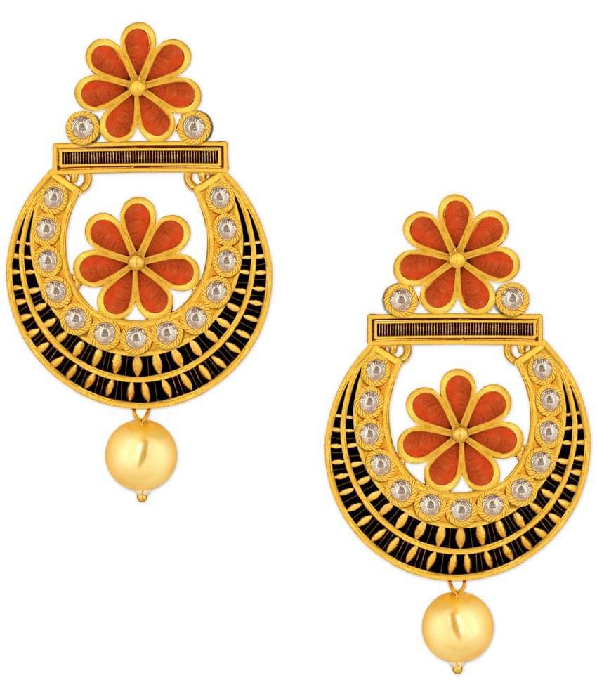     			Spargz Floral Chand Balli Alloy Festive Wear Gold Plated Synthetic Stone Earring For Women
