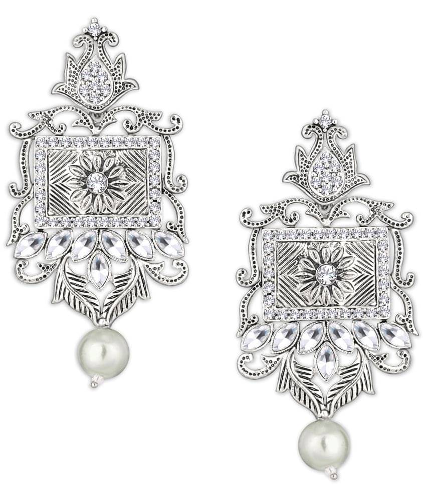     			Spargz Leafy Oxidize Rhodium Plated Kundan Festive Wear Dangle Earring For Women