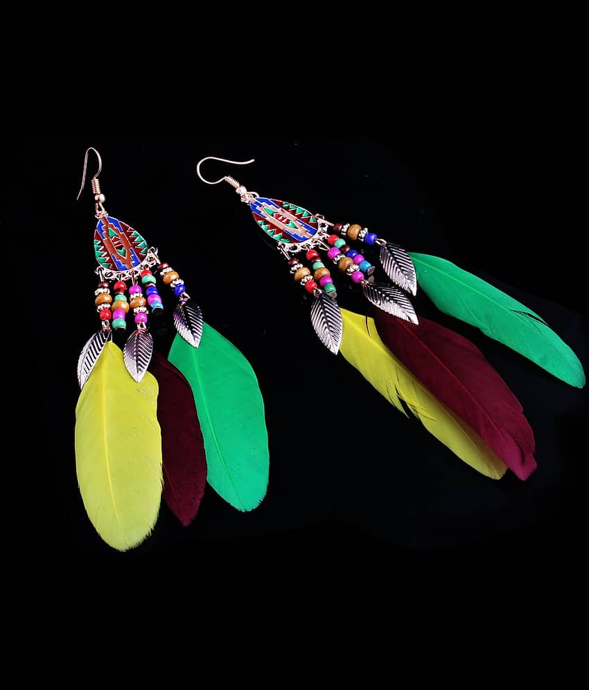 The Jewelbox® Boho Feather Leaf Enamel Beads 18K Gold Green Yellow Brown Hanging Dangle Earring Girls Women - Earrings | Buy online on ZillyBuy