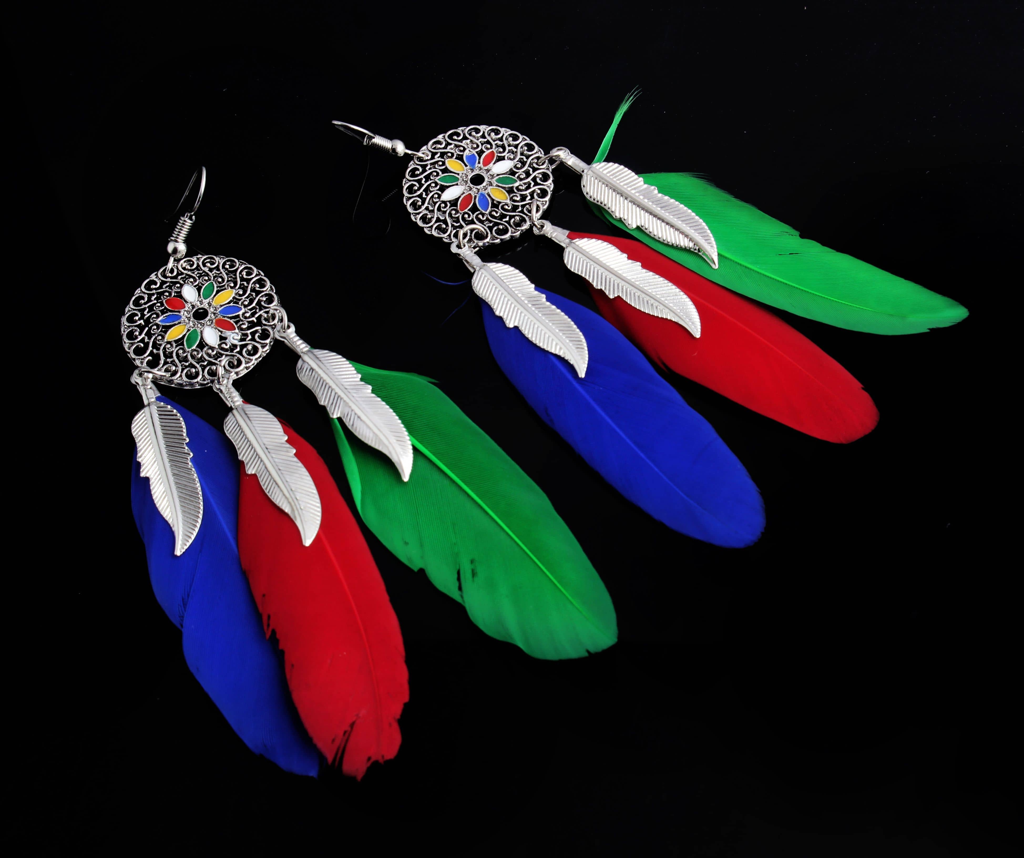 The Jewelbox® Boho Feather Leaf Filigree Multicolor Enamel Rhodium Hanging Dangle Earring Girls Women - Earrings | Buy online on ZillyBuy