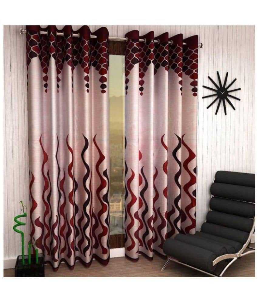 Phyto Home Floral Semi-Transparent Eyelet Window Curtain 5 ft Pack of 2 -Maroon