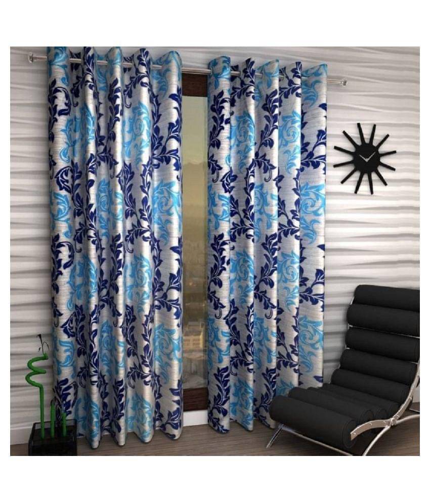 Phyto Home Floral Semi-Transparent Eyelet Door Curtain 7 ft Pack of 4 -Blue Phyto Home Floral Semi-Transparent Eyelet Door Curtain 7 ft Pack of 4 -Blue