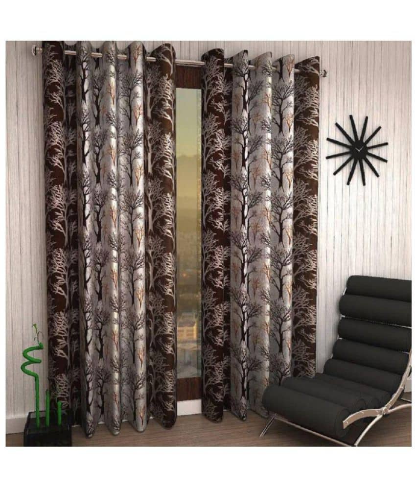 Tanishka Fabs Floral Semi-Transparent Eyelet Curtain 5 ft ( Pack of 2 ) - Brown