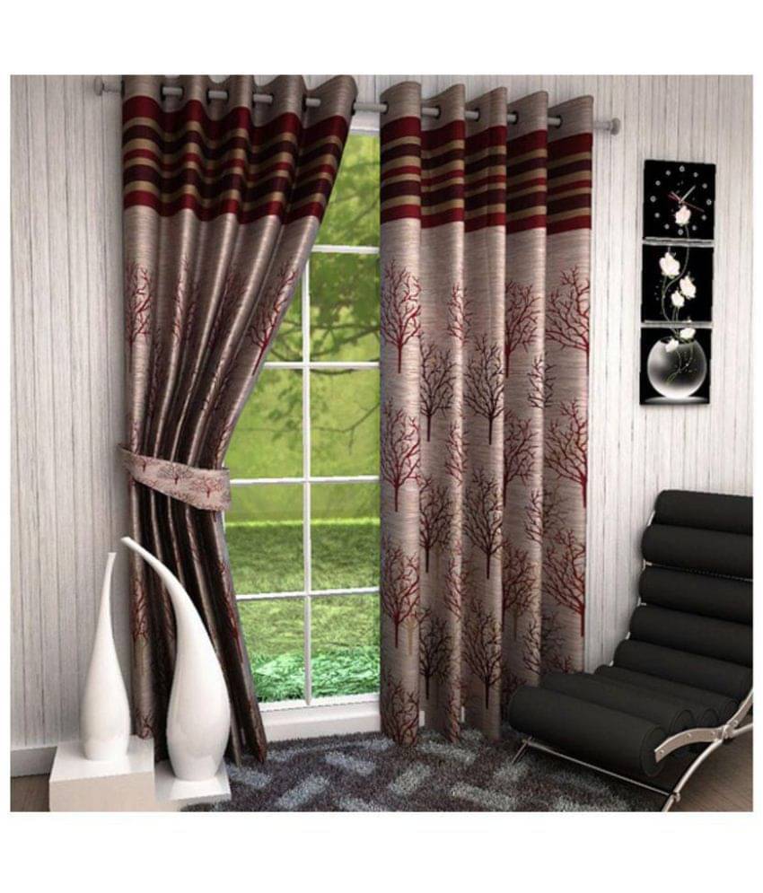 Tanishka Fabs Jacquard Blackout Eyelet Door Curtain 7 ft Pack of 2 -Maroon Tanishka Fabs Jacquard Blackout Eyelet Door Curtain 7 ft Pack of 2 -Maroon