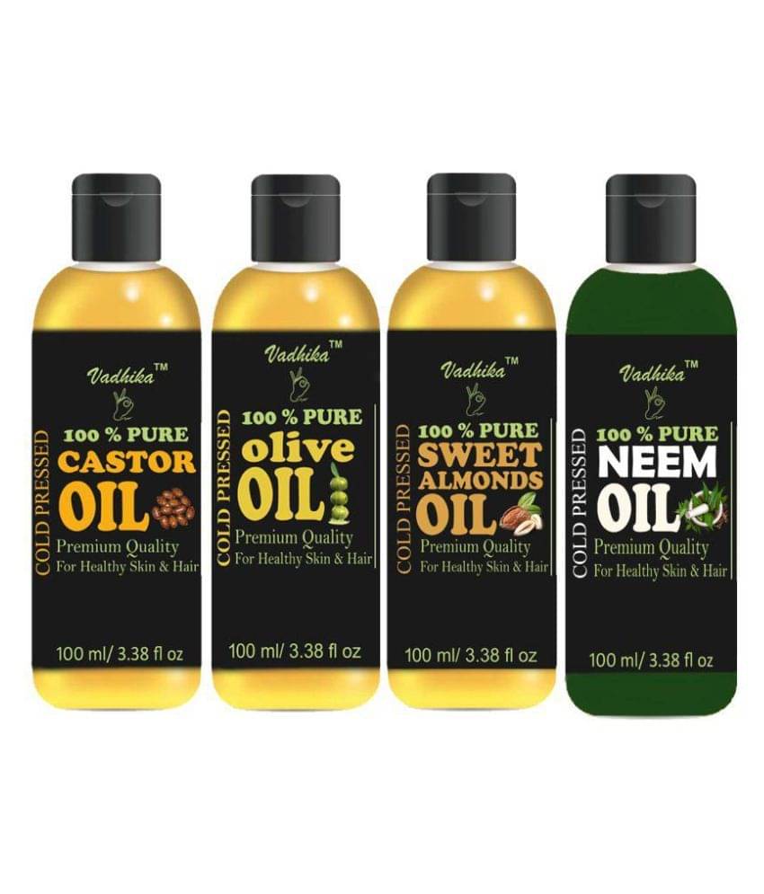     			Vadhika 100% Pure & Natural Castor+Olive+ Almonds+Neem oil 400 ml Pack of 4