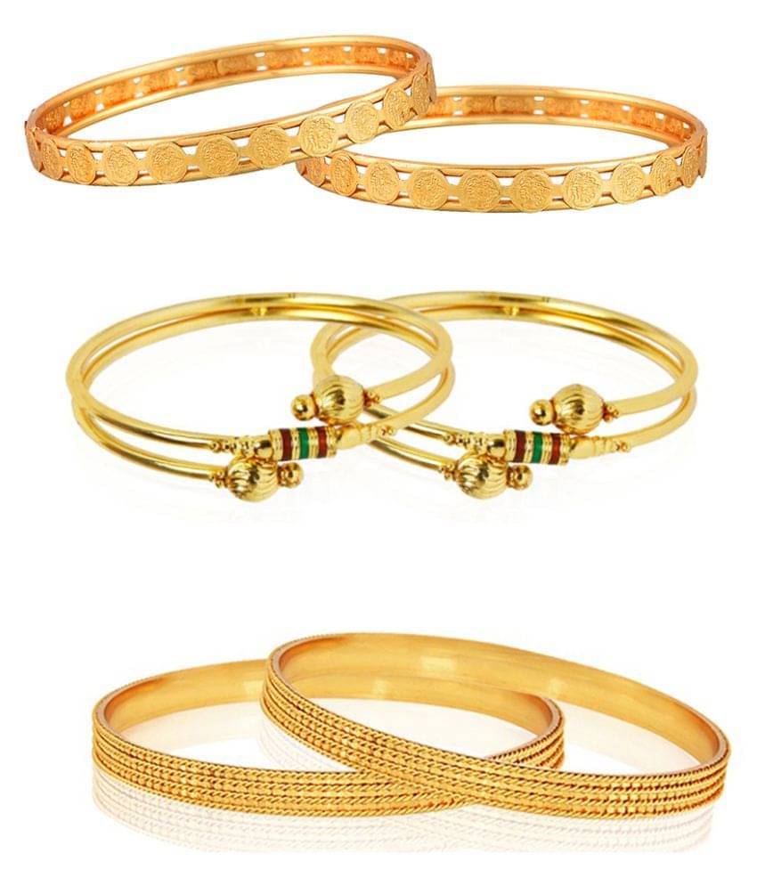 Zeneme Combo of Royal Style Broad Gold Plated Bangle Set of 6 for Women & Girls Zeneme Combo of Royal Style Broad Gold Plated Bangle Set of 6 for Women & Girls