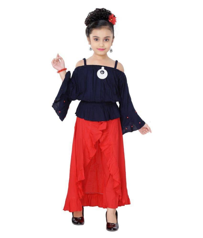Arshia Fashions Pack of 1 Girls Cotton Blend Top With Skirt ( Red )