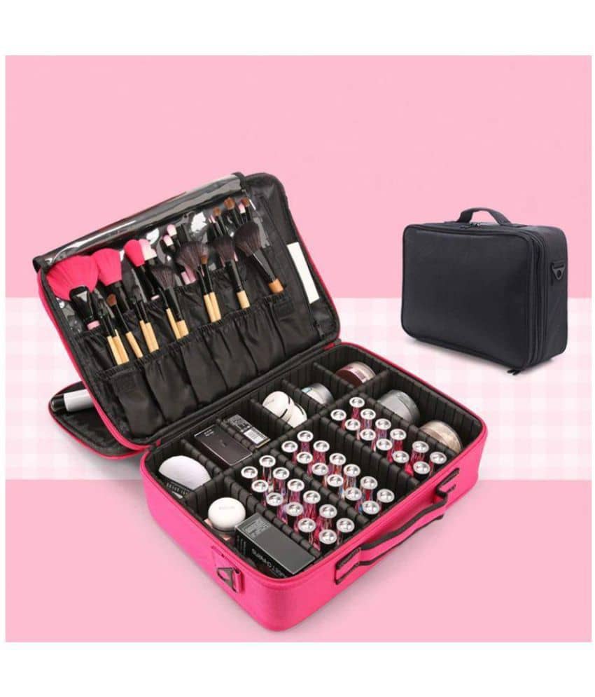 House Of Quirk Pink Adjustable 3 Layer Make Up Bag Pouch Travel Kit Cosmetic Bag Travel Kit Accessories