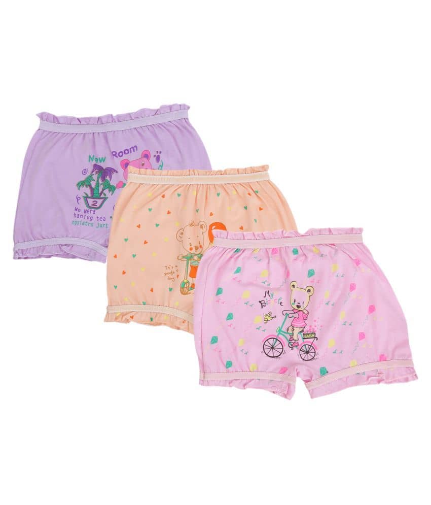 PARYAG HOSIERY Pack of 3 100% Cotton Bloomers For Girls ( Multi )