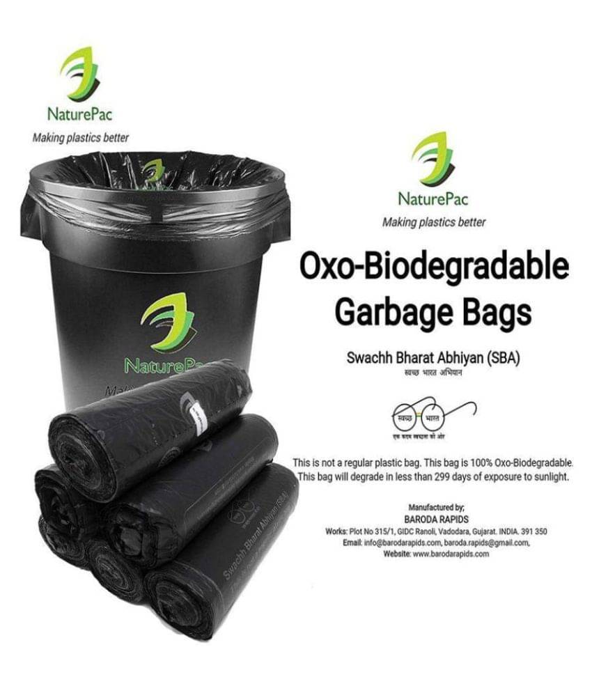     			Naturepac Garbage Bags Biodegradable Premium Black Large Size 60 Cm X 81 Cm / 24x32 Inches, (45 Bags)