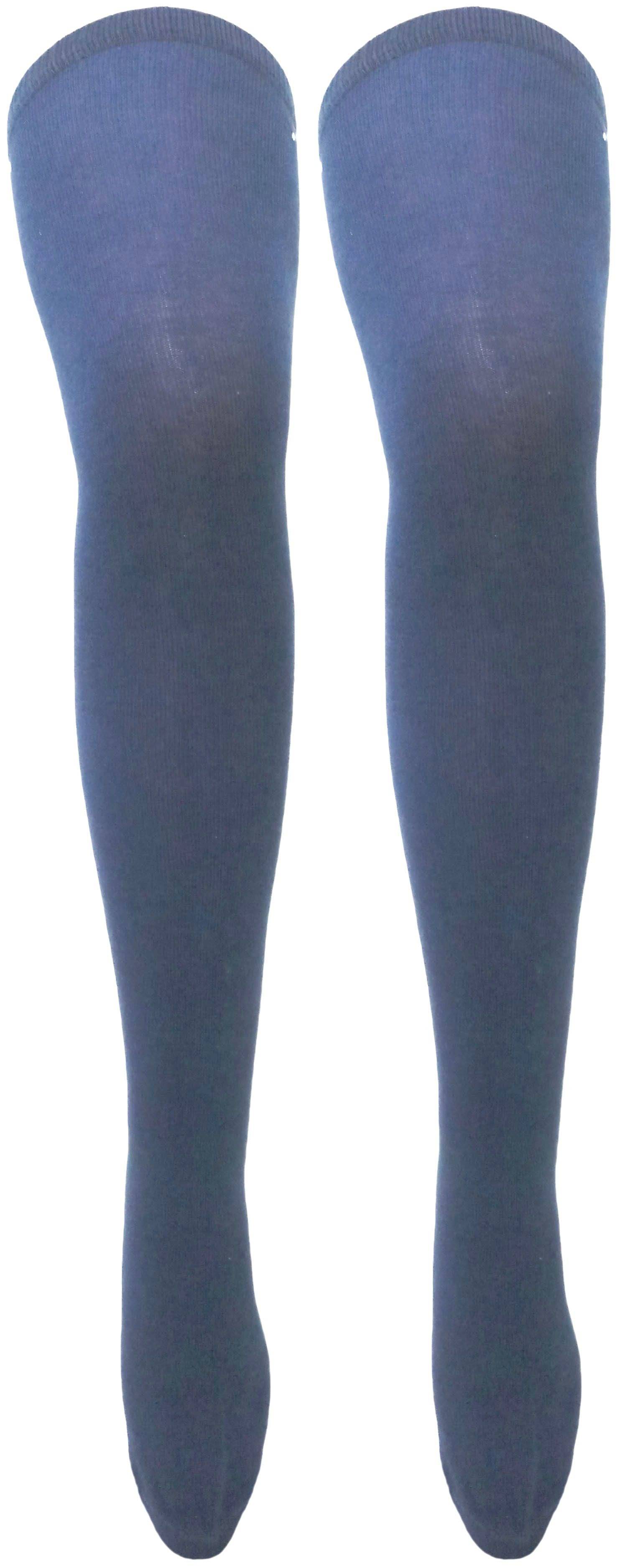     			Neska Moda Women’s Navy Plain Cotton Thigh-High Stockings-STK15