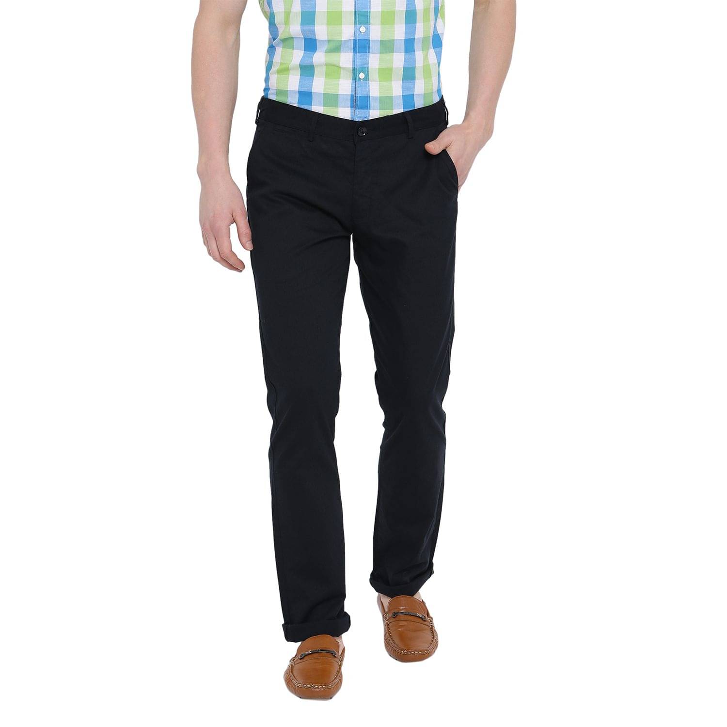     			Duke Navy Blue Slim -Fit Flat Trousers
