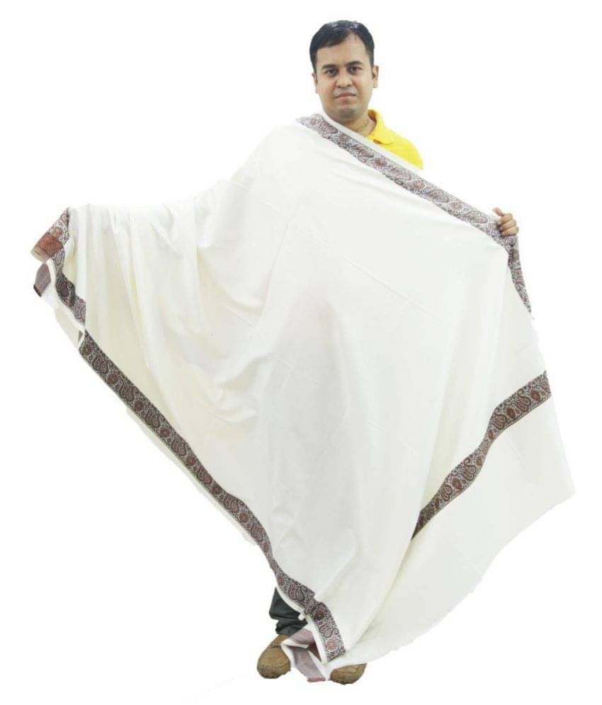     			Vrinde White Borders Woolen Shawls For Winters