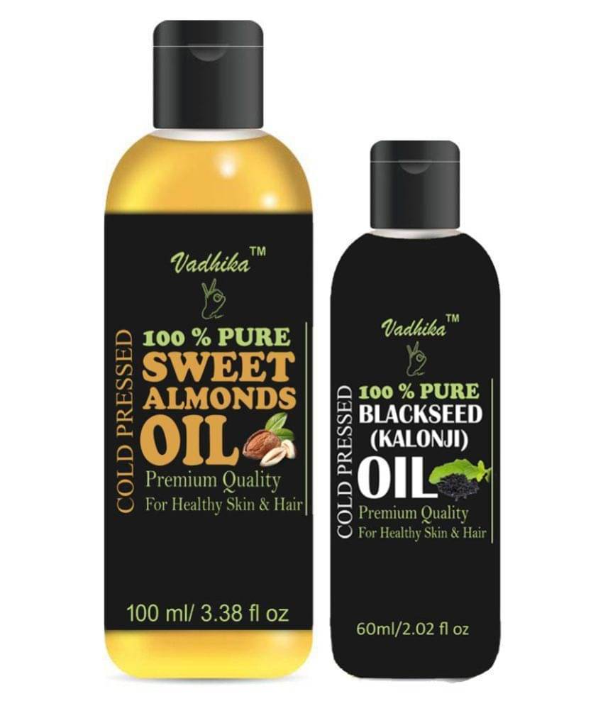 Vadhika 100 % Pure & Natural Sweet Almonds oil & Blackseed oil 160 ml Pack of 2     			Vadhika 100 % Pure & Natural Sweet Almonds oil & Blackseed oil 160 ml Pack of 2