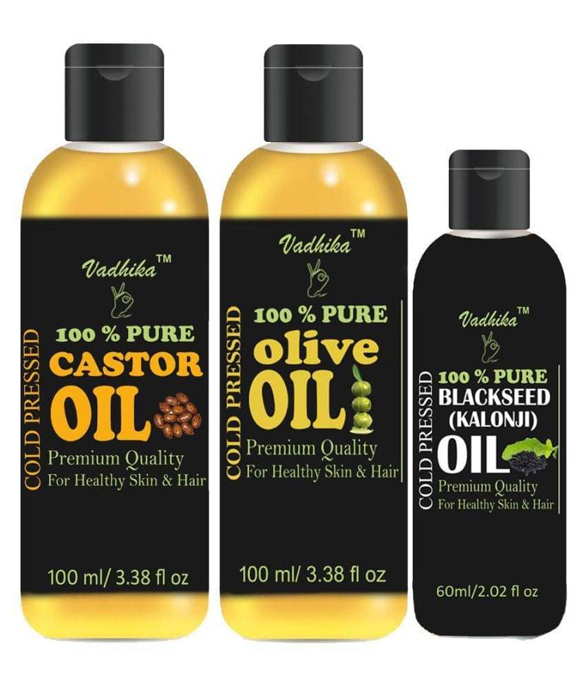     			Vadhika 100 % Pure & Natural Castor + Olive + Blackseed oil 260 ml Pack of 3