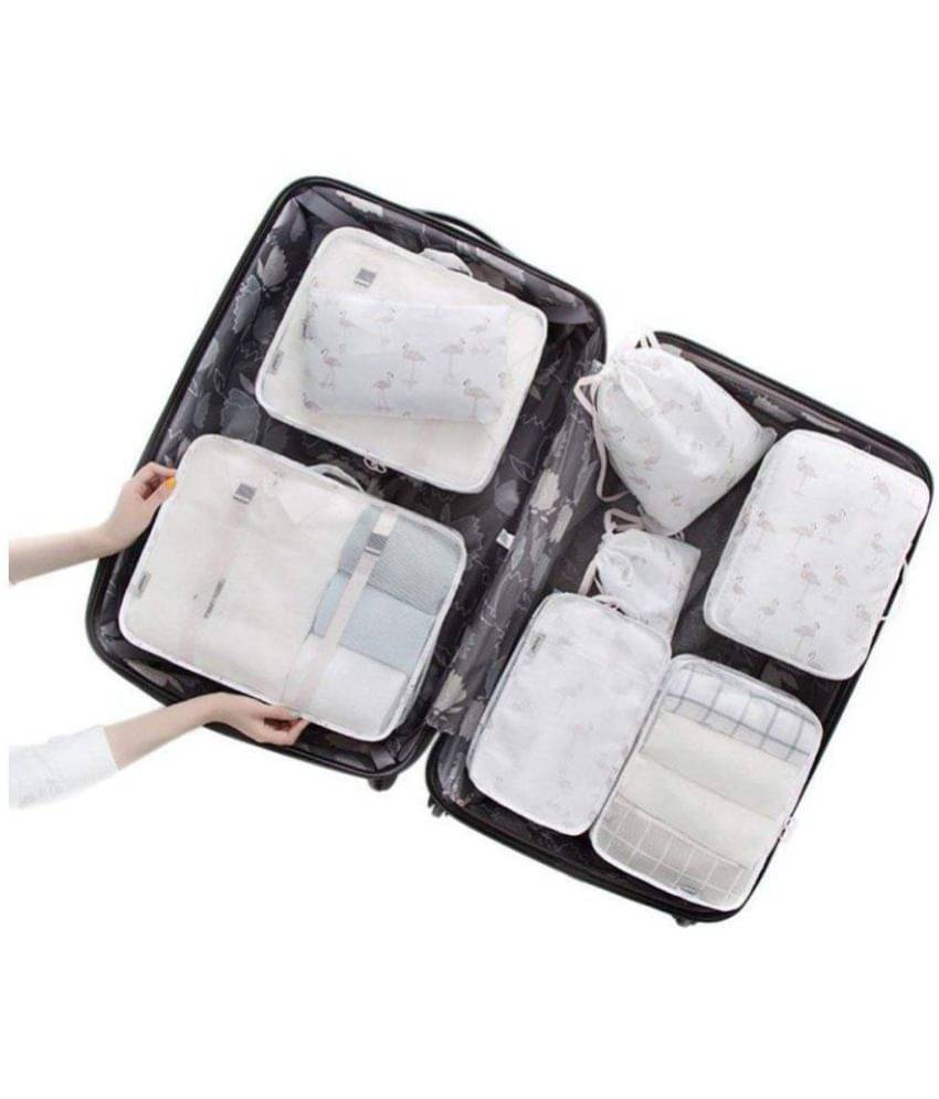     			House Of Quirk White 7 Piece Travel Organizer Bag White Flamingo