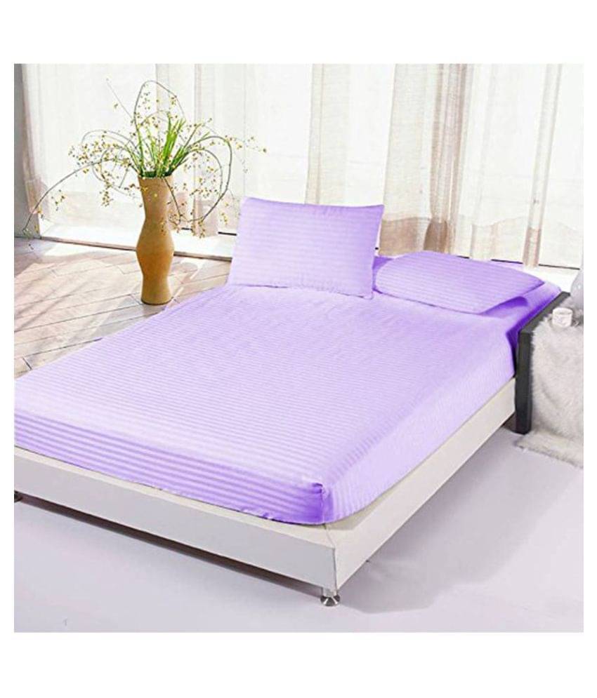 Sky Tex Satin Stripe Vertical Striped Fitted 1 Bedsheet with 2 Pillow Covers ( Double Bed ) - Lavender Sky Tex Satin Stripe Vertical Striped Fitted 1 Bedsheet with 2 Pillow Covers ( Double Bed ) - Lavender