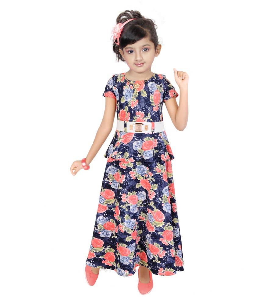 Zadmus Cotton Blend Gowns For Girls ( , Blue )