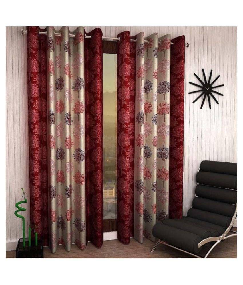Tanishka Fabs Floral Semi-Transparent Eyelet Curtain 5 ft ( Pack of 2 ) - Maroon Tanishka Fabs Floral Semi-Transparent Eyelet Curtain 5 ft ( Pack of 2 ) - Maroon