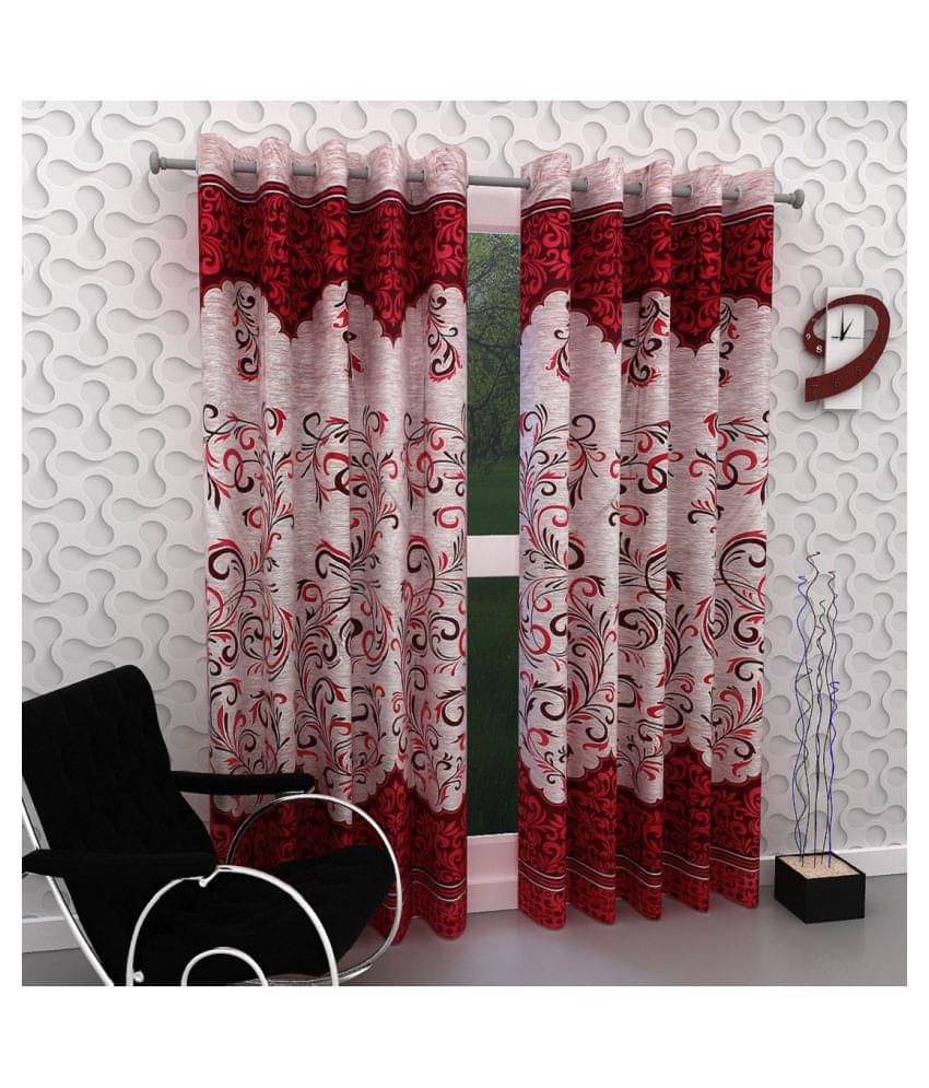 Phyto Home Floral Semi-Transparent Eyelet Window Curtain 5 ft Pack of 4 -Maroon Phyto Home Floral Semi-Transparent Eyelet Window Curtain 5 ft Pack of 4 -Maroon