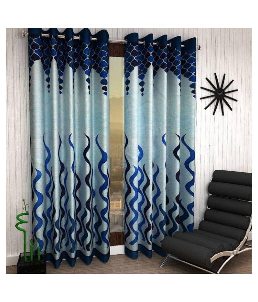 Phyto Home Floral Semi-Transparent Eyelet Long Door Curtain 9 ft Pack of 4 -Blue Phyto Home Floral Semi-Transparent Eyelet Long Door Curtain 9 ft Pack of 4 -Blue