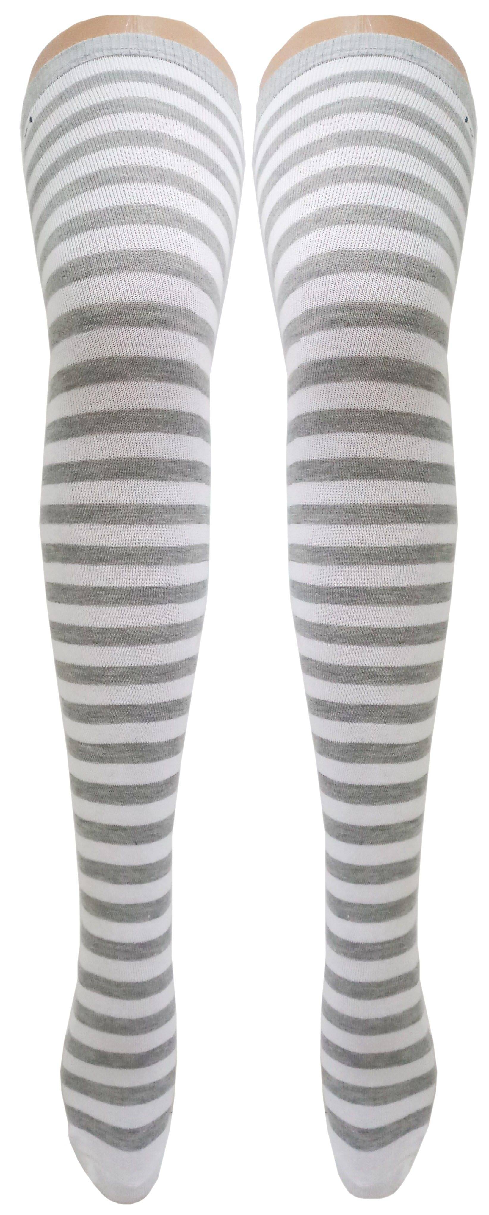     			Neska Moda Women’s Grey Striped Cotton Thigh-High Stockings-STK10