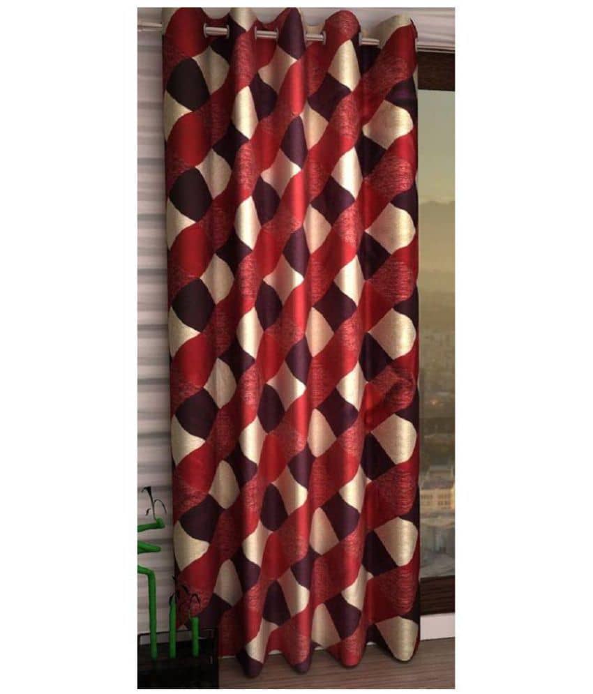 Panipat Textile Hub Checks Semi-Transparent Eyelet Window Curtain 5 ft Single -Red