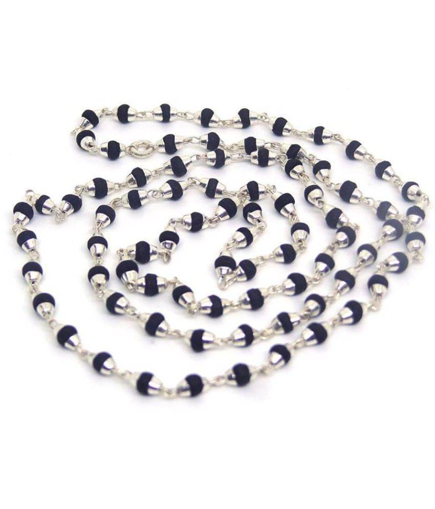     			PAYSTORE Black Tulsi Beads Mala in BLACK Silver caps(3mm)