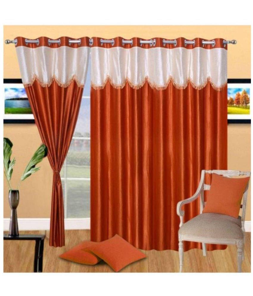     			Tanishka Fabs Semi-Transparent Curtain 5 ft ( Pack of 3 ) - Rust